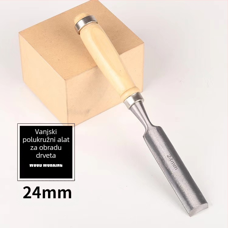 Polukružni dlijet set, 4 komada, za drvorez, glava od alatnog čelika, drvena ručka, kružni oblik glave