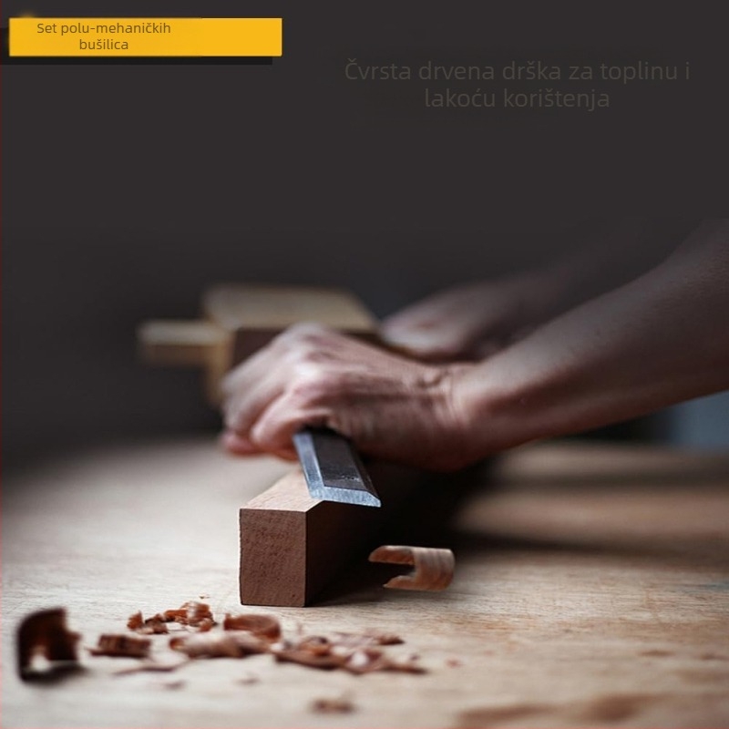 Polukružni dlijet set, 4 komada, za drvorez, glava od alatnog čelika, drvena ručka, kružni oblik glave