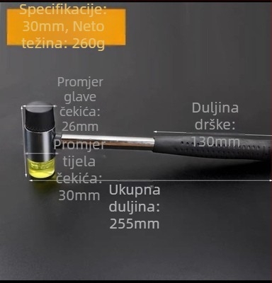 Čekić od gume s PVC drškom, otporan na eksploziju i udare, za montažu i dekoraciju
