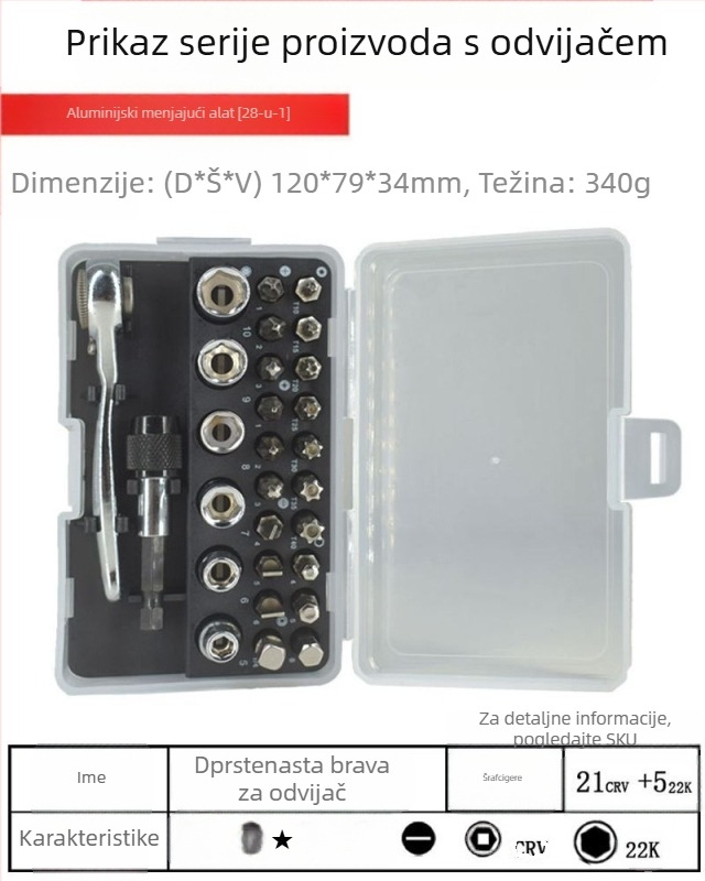 Set ekstraktora za vijakove, 33 komada, krom-vanadij čelik, ratchet-type, za uklanjanje oštećenih vijaka
