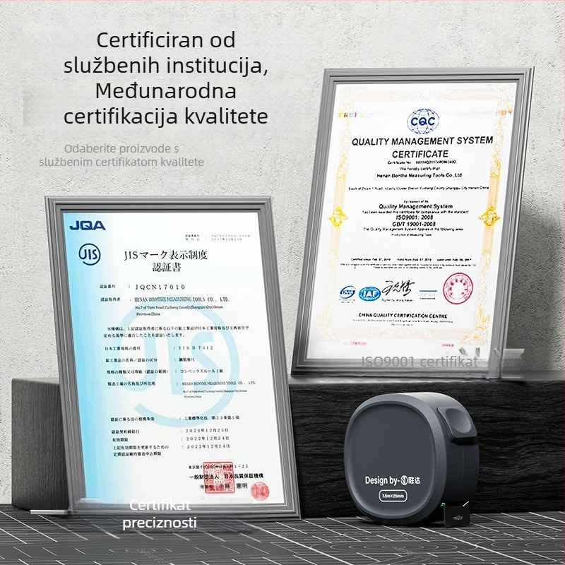 Samozaključavajuća mjeračka traka s čeličnim listom, ojačan dizajn, otporno kućište, fluorescirajuća traka