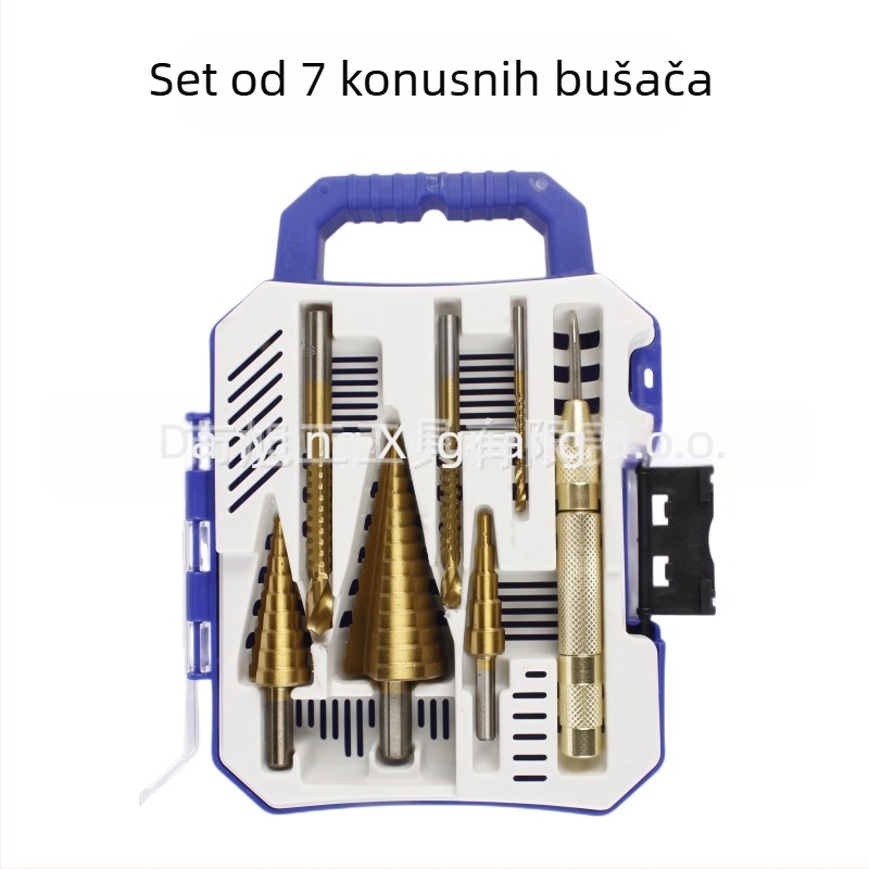 Asahi 6-dijelni set trokutastog držača za bušilice za drvo, s bušilama u koracima, pagodnim bušilama i bušilama za kanale