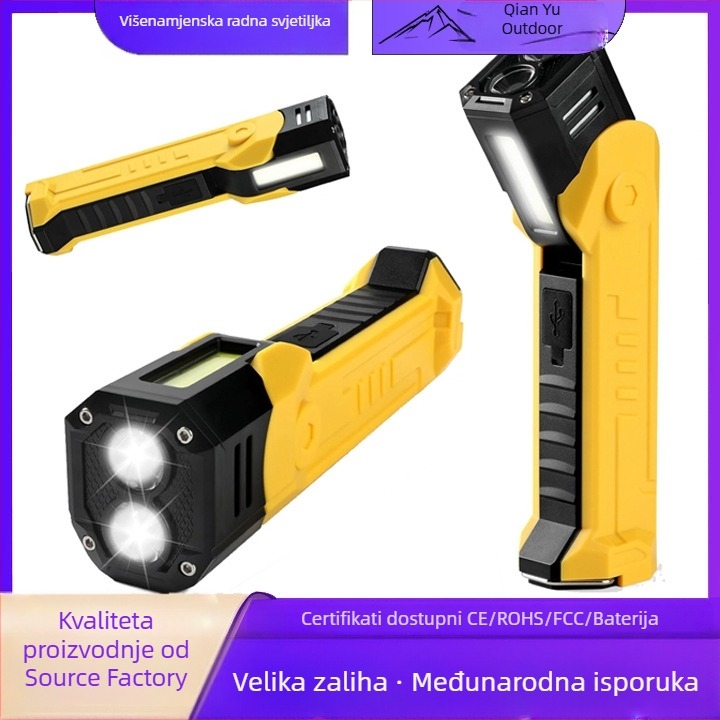COB LED radna svjetiljka s dvostrukim izvorom svjetla, 180° rotacija, klips za olovku s magnetom, 5W, 1500mAh, punjiva