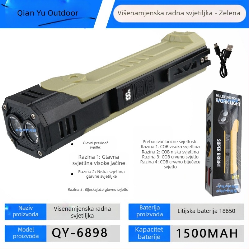 COB LED radna svjetiljka s dvostrukim izvorom svjetla, 180° rotacija, klips za olovku s magnetom, 5W, 1500mAh, punjiva