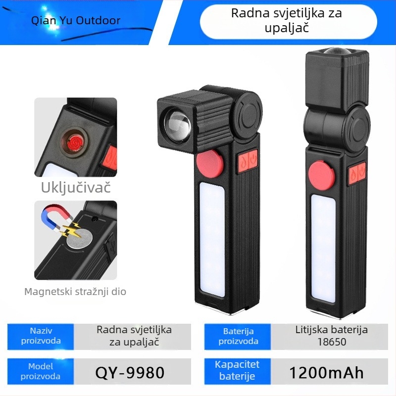 COB LED radna svjetiljka s dvostrukim izvorom svjetla, 180° rotacija, klips za olovku s magnetom, 5W, 1500mAh, punjiva