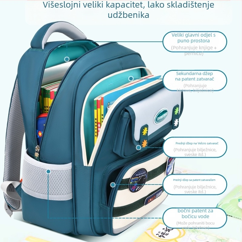 Ranac za osnovnu školu Big Tail Cat 6917, Oxford platno, prozračan, vodootporan, otporan na habanje, zakrivljene naramenice