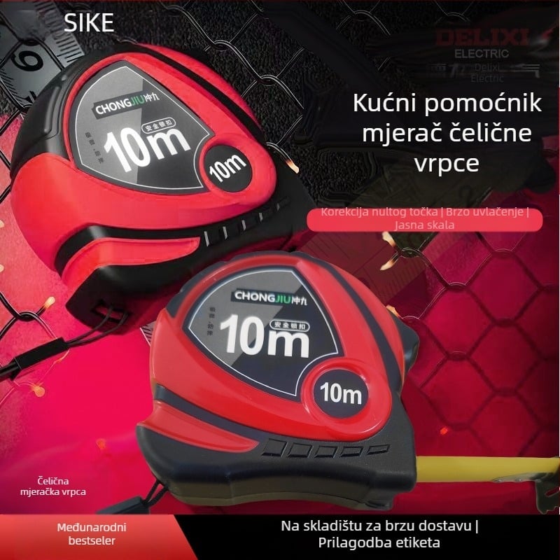 Mjerna traka s metalnom trakom, izvlačna, gumom prekrivena, visoka preciznost, otporna na padove i habanje