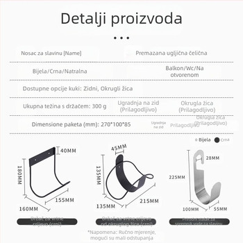 Kovana željezna polica za vodovodne cijevi, zidni navijač za crijevo i prostor za odlaganje za vrt, balkon i dvorište