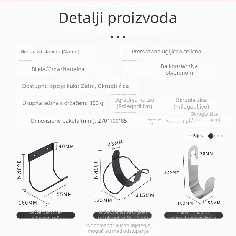 Kovana željezna polica za vodovodne cijevi, zidni navijač za crijevo i prostor za odlaganje za vrt, balkon i dvorište