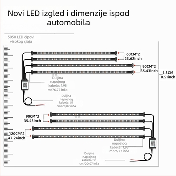 Automobilska LED RGB lampica za šasiju s Bluetooth APP upravljanjem i glasovnim aktiviranjem, 12V, 15W, PVC