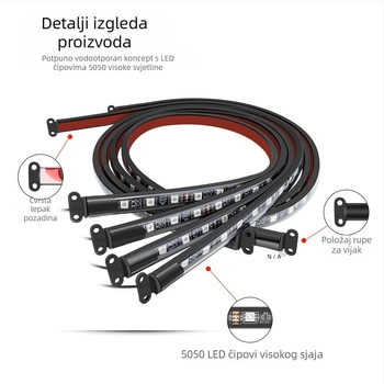 Automobilska LED RGB lampica za šasiju s Bluetooth APP upravljanjem i glasovnim aktiviranjem, 12V, 15W, PVC