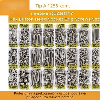 Set vijaka i matica s pločastom glavom – ISO 7380, Klasa A