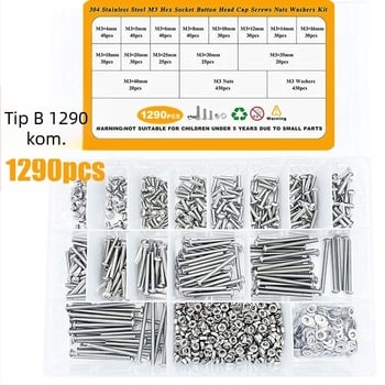 Set vijaka i matica s pločastom glavom – ISO 7380, Klasa A