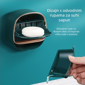 Zidna posuda za sapun s poklopcem i odvodom, ABS, uz vakuumsko pričvršćivanje, ispis logotipa, mogućnost prilagodbe