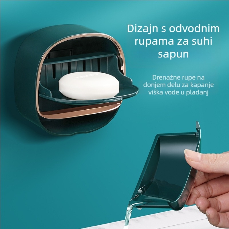 Zidna posuda za sapun s poklopcem i odvodom, ABS, uz vakuumsko pričvršćivanje, ispis logotipa, mogućnost prilagodbe