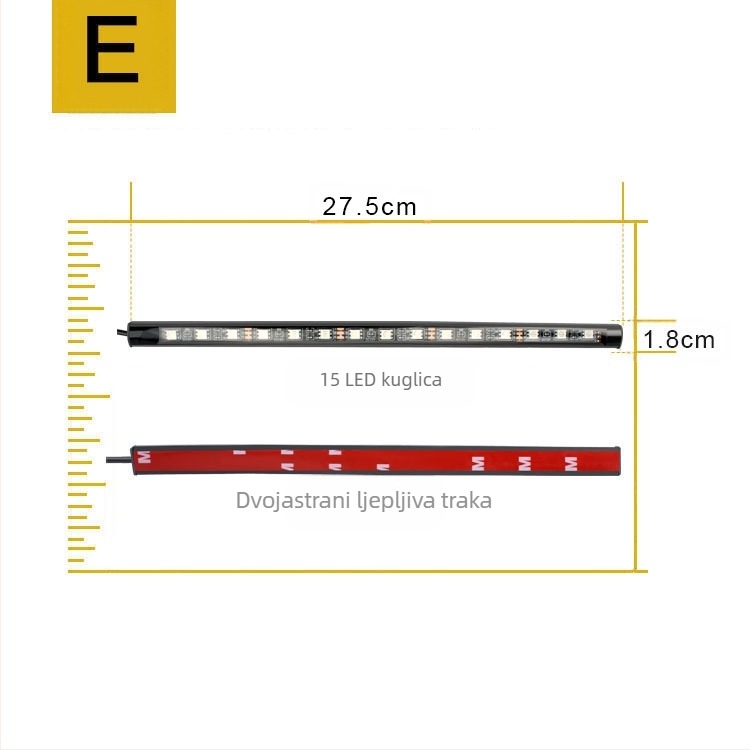 LED unutarnje ambijentalno svjetlo za automobil, 15 žarulja, 12V, 30W, 800 lm, vijek 50 000 h