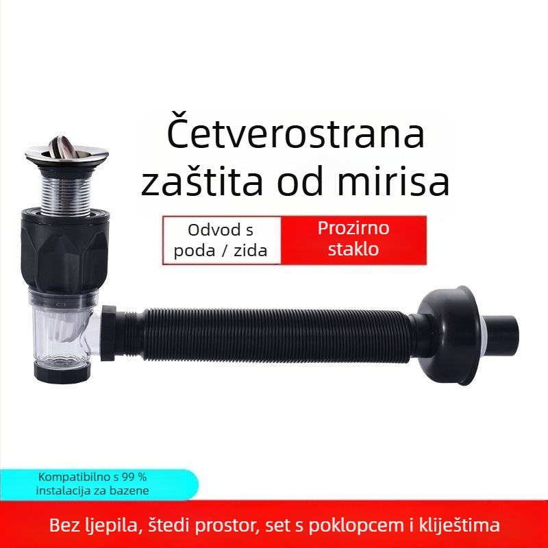 Flap tip odvodnje za umivaonik, S-oblik, model 2233 – univerzalni, moderni minimalistički dizajn