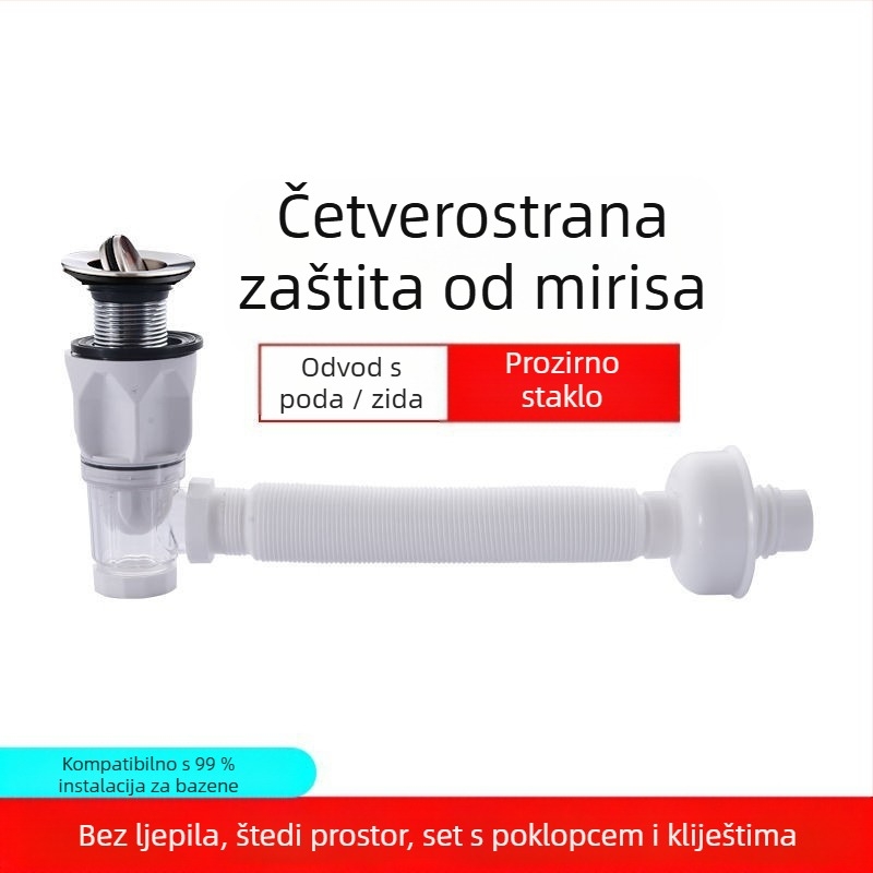 Flap tip odvodnje za umivaonik, S-oblik, model 2233 – univerzalni, moderni minimalistički dizajn