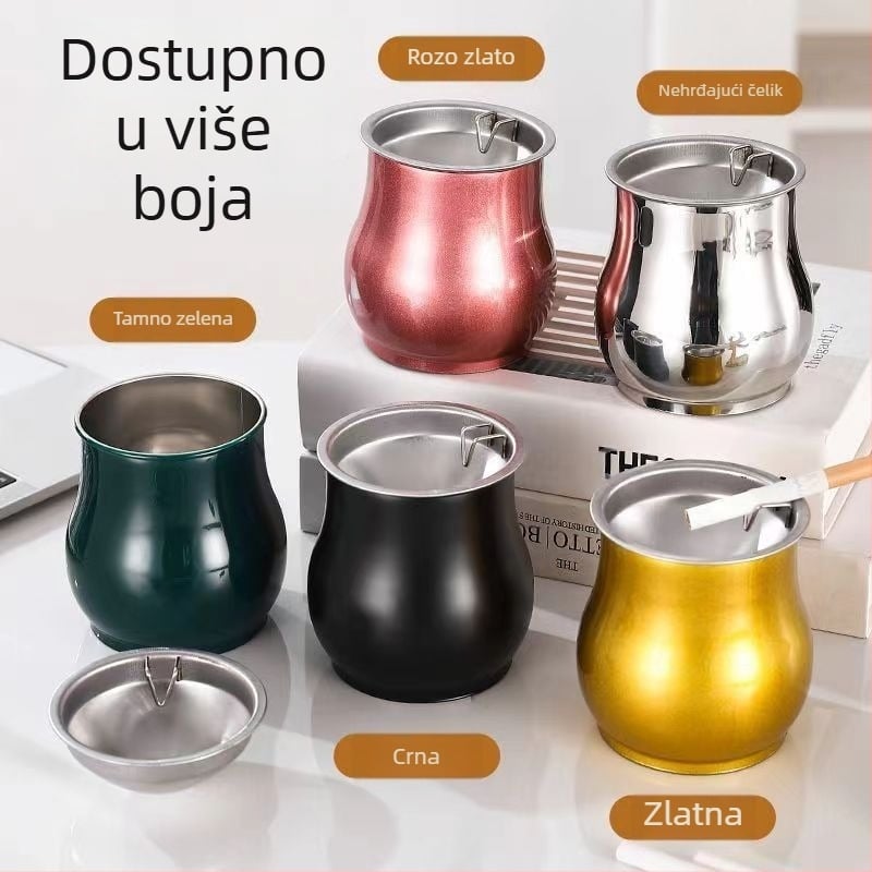 Pepeljara u obliku bubnja od nehrđajućeg čelika, za dnevni boravak | minimalistički, lagani luksuz; Otisak logotipa; Mogućnost personalizacije; Podrijetlo: Chaozhou