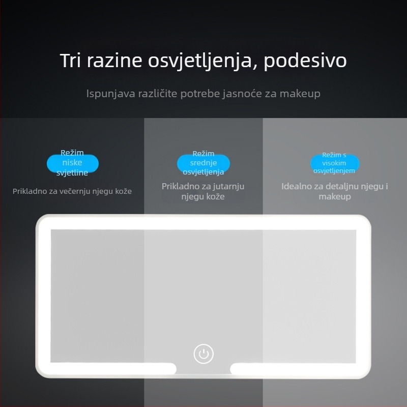 FCCEMC LED ogledalo za šminku u automobilu sa svjetlima, HD ogledalo, Snap-on Ugradnja, 3-stupanjsko podešavanje, 320 g