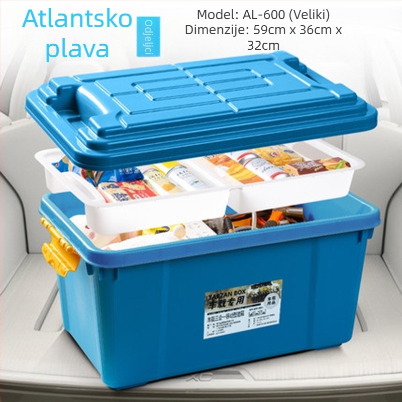 Automobilska unutarnja kutija za skladištenje, dvostruki sloj, kapacitet 50 L, polipropilen, jednostavan modern stil, bez montaže