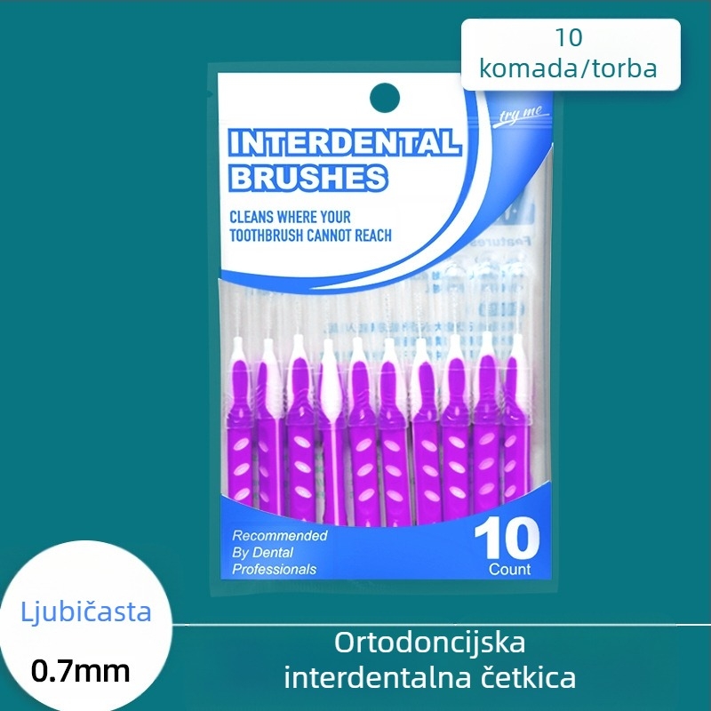 Ortodonska interdentalna četkica, set od 10 komada, ultra-fine mekane vlasi, žica od nehrđajućeg čelika