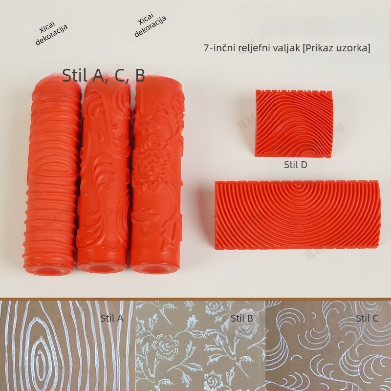 Ugravirani gumeni valjak za bojanje s nasumičnom teksturom; orijentacije: vodoravna i okomita; Marka: Beautiful and good; Radna površina: 46