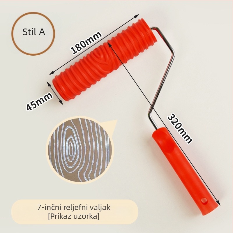 Ugravirani gumeni valjak za bojanje s nasumičnom teksturom; orijentacije: vodoravna i okomita; Marka: Beautiful and good; Radna površina: 46