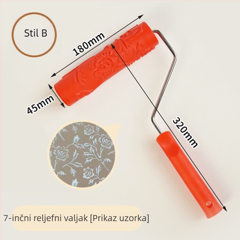 Ugravirani gumeni valjak za bojanje s nasumičnom teksturom; orijentacije: vodoravna i okomita; Marka: Beautiful and good; Radna površina: 46