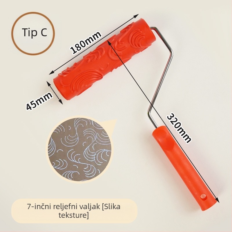 Ugravirani gumeni valjak za bojanje s nasumičnom teksturom; orijentacije: vodoravna i okomita; Marka: Beautiful and good; Radna površina: 46