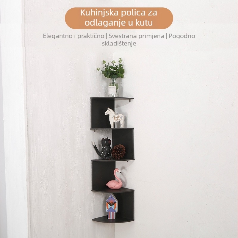 Roh zidni regal s polukružnim dizajnom, 5 etaža, PVC, moderni minimalistički stil, usisno učvršćenje, pogodna kuhinja, spavaća soba, kupaonica i dnevni boravak