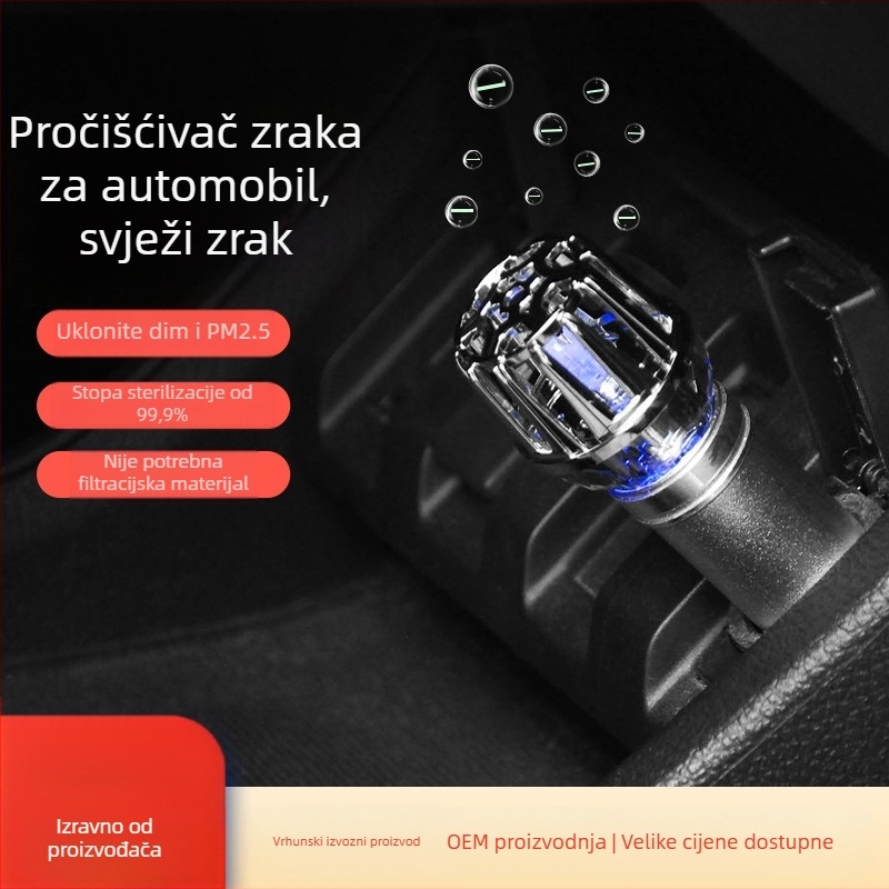 Automobilski pročistač zraka s negativnim ionima – JO-6288; snaga 0,8W; napon 12V; koncentracija negativnih iona 4 800 000; materijal aluminijska legura + ABS