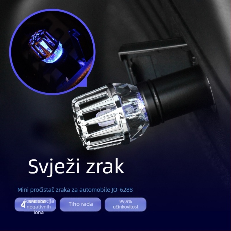 Automobilski pročistač zraka s negativnim ionima – JO-6288; snaga 0,8W; napon 12V; koncentracija negativnih iona 4 800 000; materijal aluminijska legura + ABS