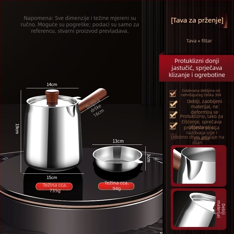 Orahovo drvo i 304 nehrđajući čelik izolirani lonac za prženje s košarom za prženje i poklopcem od 304 čelika, vanjski frit uređaj s kompliciranim dnom, za prženje i filtriranje, moderan minimalistički stil