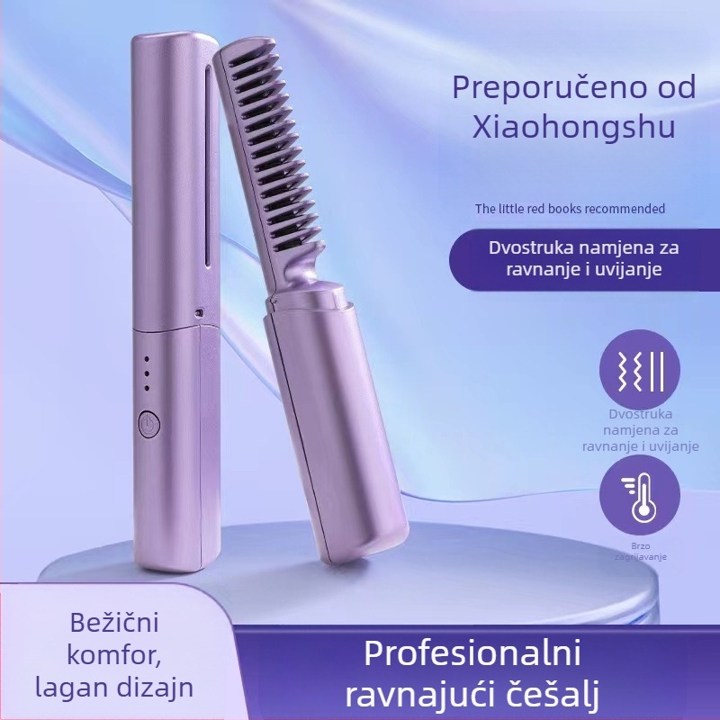 Bežično glačalo za kosu i uvijač s negativnim ionima, dvostruka upotreba, prijenosno, s turmalin keramickim grijačem, 10 razina kontrole temperature, 45 W, 110–220 V