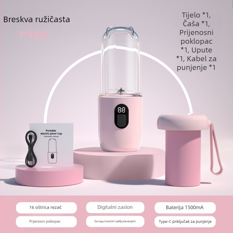 Prijenosna čaša za cijeđenje s USB napajanjem, 40W, 401–600 ml, 5+ oštrica, ugrađena baterija
