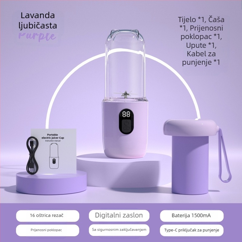 Prijenosna čaša za cijeđenje s USB napajanjem, 40W, 401–600 ml, 5+ oštrica, ugrađena baterija