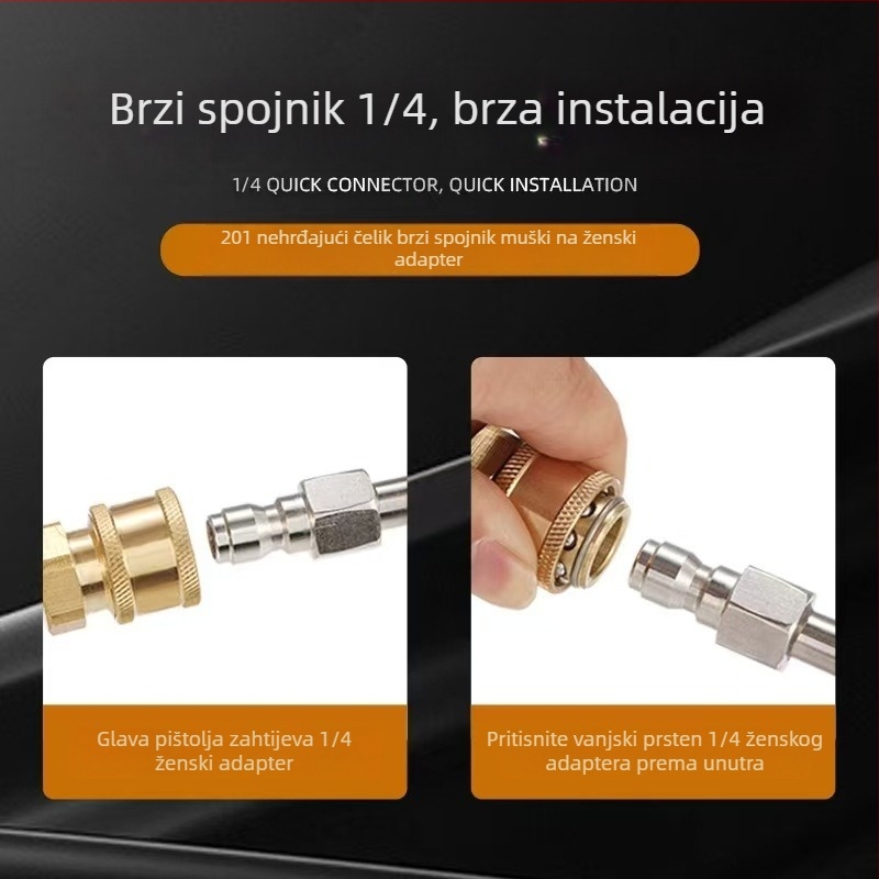 Visokotlačna prskalica za automobile s produženim štapom i savitljivim kolenom — 1/4 brzi spoj, nehrđajući čelik i bakar, mlaznica 11 mm, kompatibilno s visokim tlakom, 150 g