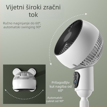 USB podni ventilator s daljinskim upravljanjem, oscilirajući, motor bez četkica, tajmer 2–8 sati, velik protok zraka