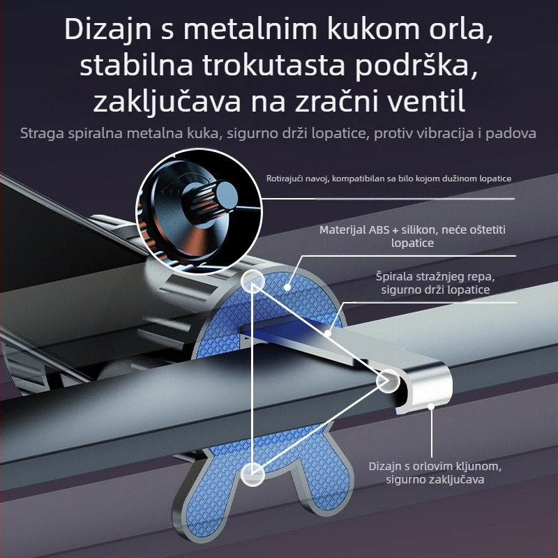 Auto nosač za telefon s MagSafe magnetskim privlačenjem, montiran na ventilacijsku rešetku, podesivi produžni štap i spiralna kuka