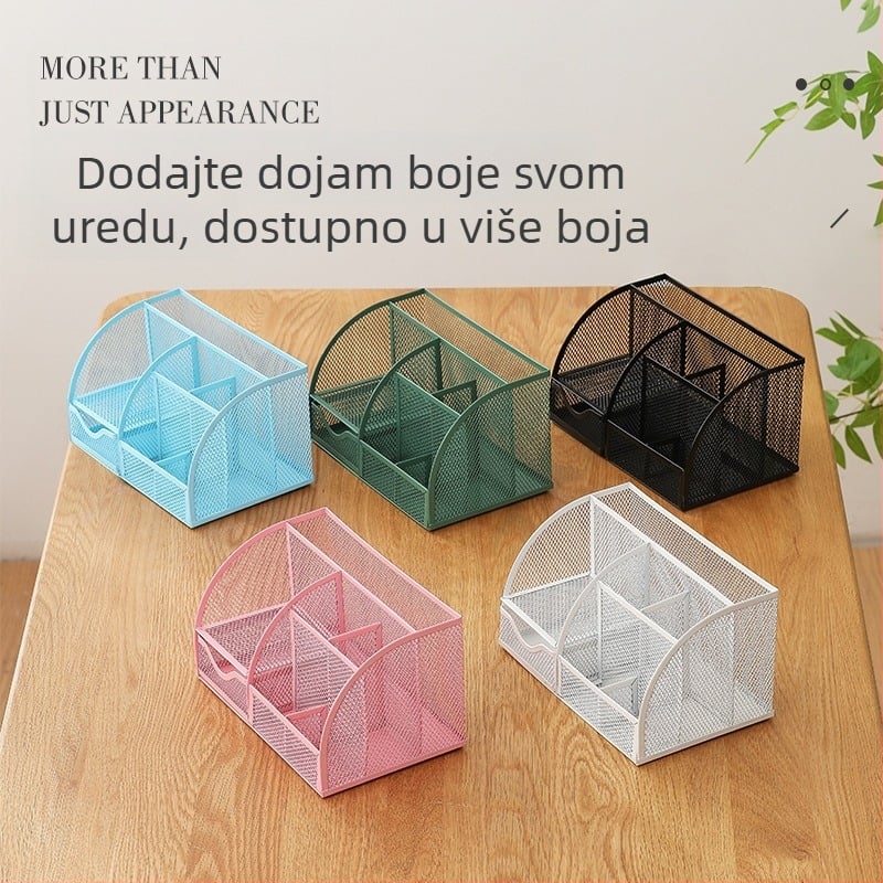 Metalni držač za olovke sa sedam odjeljaka i mrežastim dizajnom za stolni organizator, mogućnost prilagodbe