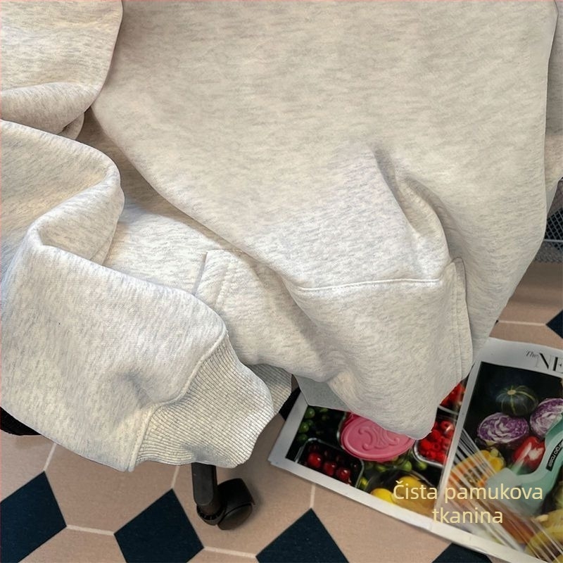 Pulover bez kapuljače u korejskom stilu, pamuk 96%+, otisak slovima i patchwork, dugi rukavi, širok Kroj