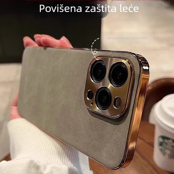 Kućište za iPhone od kože janjeće s elektroplatiniranim metalnim objektivom i zaštitom od padova