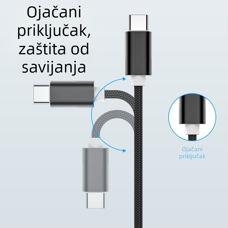 Pleten kabel za podatke i punjenje, 1-3 grane, 2.4A brzo punjenje, duljina 1 m, sučelja Lightning, Micro USB i Type-C, maksimalna izlazna snaga 12W