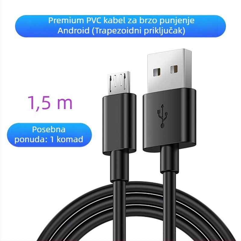 Pleten kabel za podatke i punjenje, 1-3 grane, 2.4A brzo punjenje, duljina 1 m, sučelja Lightning, Micro USB i Type-C, maksimalna izlazna snaga 12W