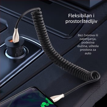 Type-C automobilski kabel s opružnim dizajnom, za automobile i motocikle, 100W brzo punjenje, 6A, TPE