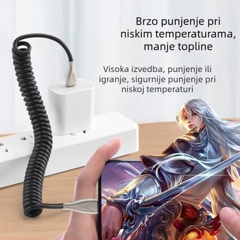 Type-C automobilski kabel s opružnim dizajnom, za automobile i motocikle, 100W brzo punjenje, 6A, TPE