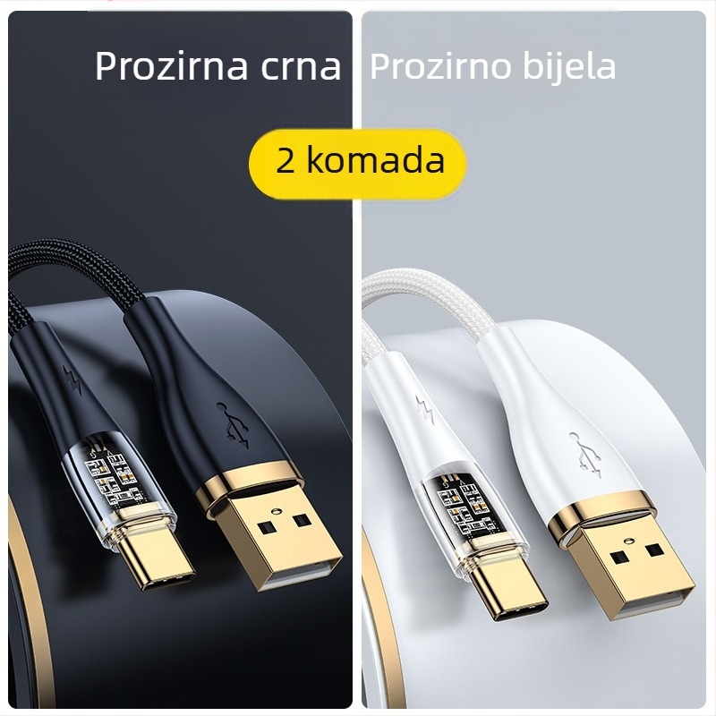 Type-C opleteni kabel za brzo punjenje, 100W, jednokatni konektor, za Huawei/Honor Android telefone
