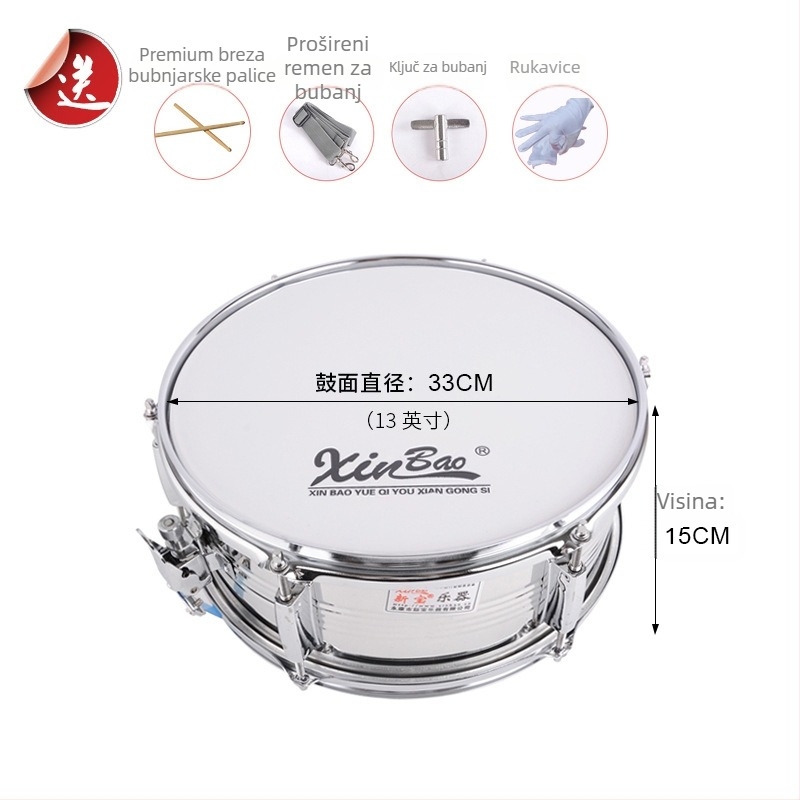 Snare bubanj od nehrđajućeg čelika za marš-band, brenda New Treasure, porijeklo Zhejiang