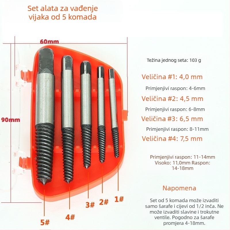 Ekstraktor za slomljene vijce za slavine i vodovodne cijevi – Xinmutian, ugljično čelika